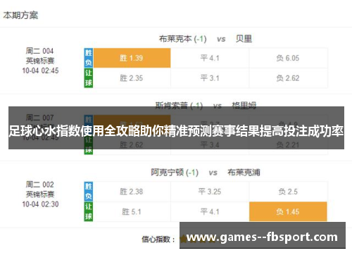 足球心水指数使用全攻略助你精准预测赛事结果提高投注成功率